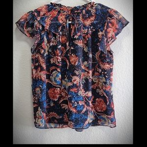 (NWT) EXPRESS: Size: S/ Floral Ruffle Collar V-Neck Gramercy Top